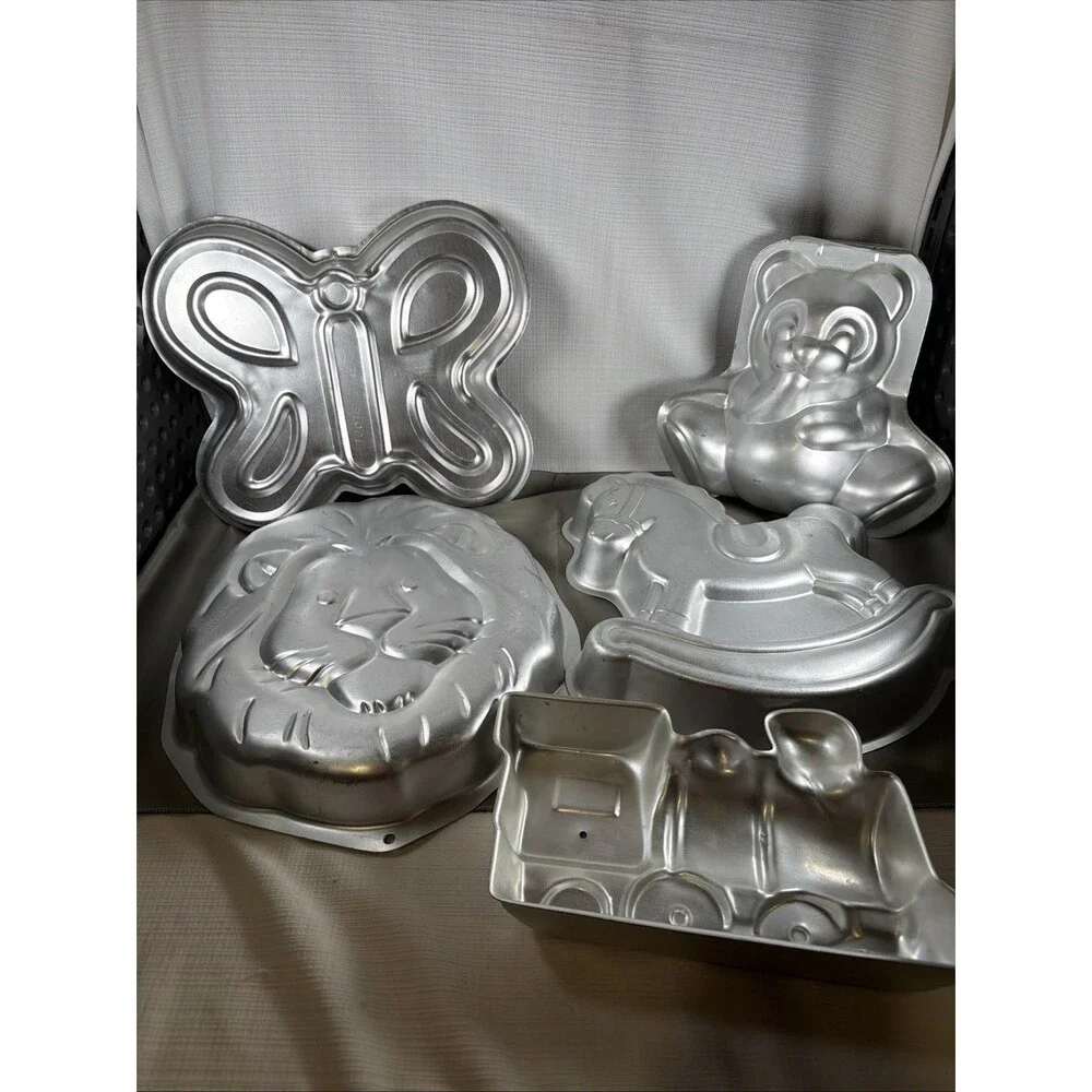Vtg Wilton Character Cake Pan Lot (Set of 5) Lion, Horse, Bear, Butterfly, Train